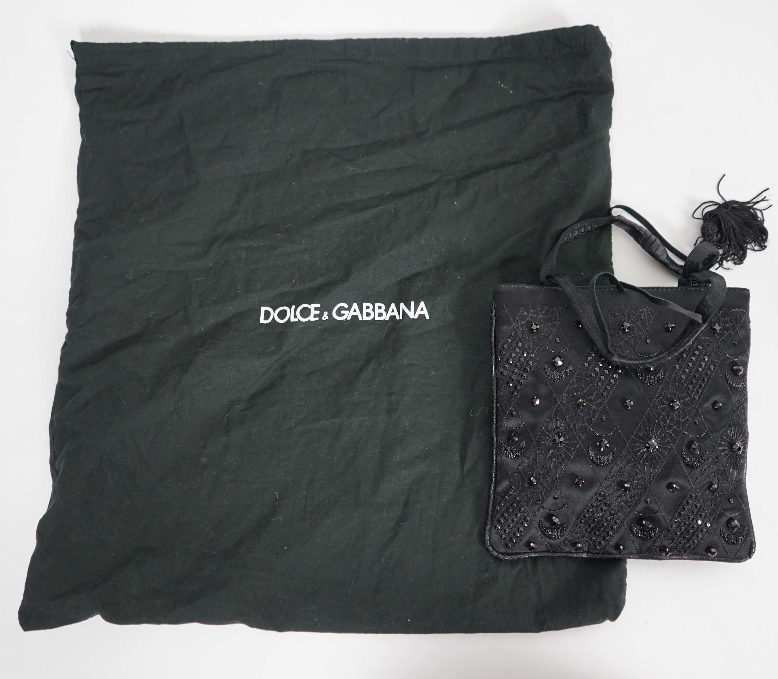 A Dolce & Gabbana black satin embellished and embroidered evening bag